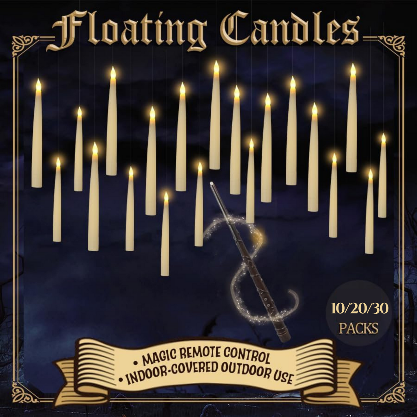 Magic Floating LED Candles with Wand Remote – Hanging Halloween Lights Halloween decoration