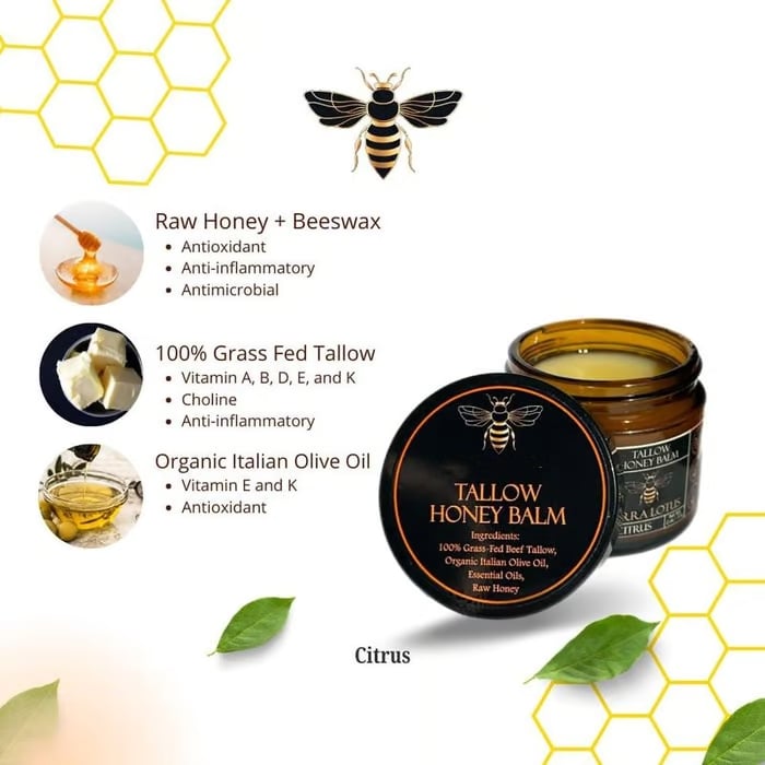 Last Day 50%OFF - Organic Grass-Fed Beef Tallow Balm with Raw Honey
